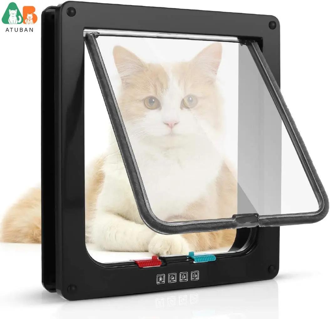 Aba de porta de gato ATUBAN, aba de gato com travamento de 4 vias para portas internas e externas, porta de animais de estimação à prova de intempéries para gato/cachorrinho para parede de porta fina - Image 1