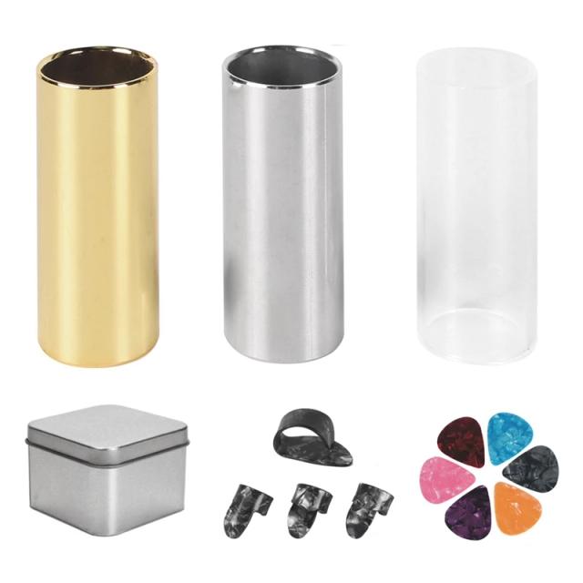 Conjunto de Slides para Guitarra em Aço Inoxidável e Vidro, 4 Slides para Dedos, 6 Peças, 60mm