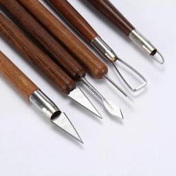 Conjunto de ferramentas de escultura em argila com cabo de madeira, 6 peças, ferramentas de escultura em cerâmica, alisamento de cera, moldagem de cerâmica, ferramenta diy esculpida - Image 3
