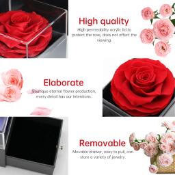 Eterna Caixa Rosa com Colar, Flores Preservadas, Cristal, Presentes para Mamãe, Esposa, Namorada, Ela, Dia de Aniversário - Image 4