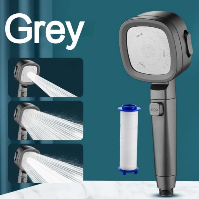 Chuveiro Portátil de Alta Pressão com Botão de Parada e Filtro Embutido - Massagem Spa em 3 Modos para Banheiro