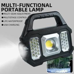 Lanternas Recarregáveis LED De Alta Potência, Luz De Trabalho De Acampamento, Multi Funcional, Luz Portátil, Carregamento Solar, 6 Modos De Iluminação - Image 2