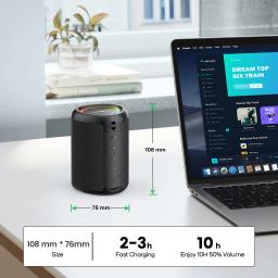 WISETIGER-A46 Mini alto-falante portátil Bluetooth, incrível caixa de som baixo, alto-falante sem fio com luz LED, slot para cartão TF e AUX-IN - Image 5
