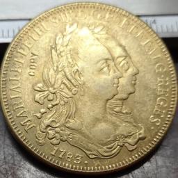Moeda Banhada a Ouro Nice, 1783 Brasil, 6400 Reis - Maria I & Pedro III, 22K Copiar - Image 3