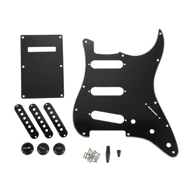 Conjunto de Pickguard para Stratocaster 3 Ply Preto com 11 Buracos, Capas de Captador e Acessórios de Guitarra SSS, 48"