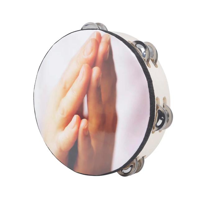Tambor de Campana de Mão com Dupla Camada para Crianças - Tamborim Portátil de Percussão de 8 Polegadas para Oração e Presentes