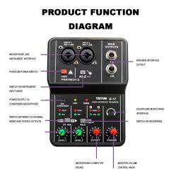 TEYUN-Console de Placa de Som Portátil, Mini USB MIXER para Gravação de Guitarra, 2 Canais, Q12 - Image 4