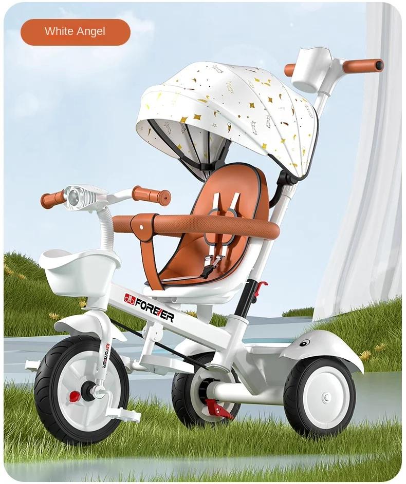 Carrinho de pedal triciclo infantil, bicicleta do bebê, pode sentar e andar música e luz, toldo de protetor solar de duas vias, 1-6 anos de idade - Image 1