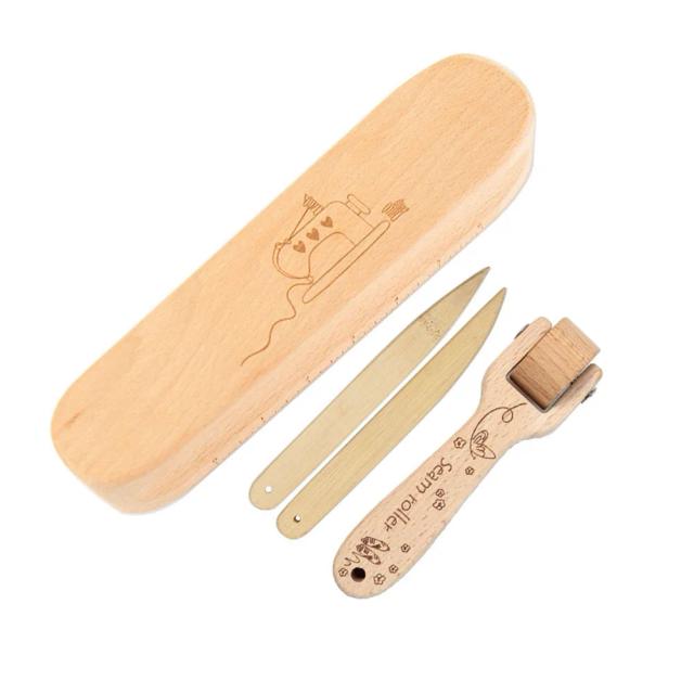 Conjunto Completo de Ferramentas de Costura em Madeira: Rolo, Roda de Imprensa, Caneta de Osso e Acessórios para Costura Precisa