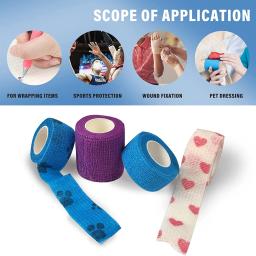 Bandagem auto-adesiva para os primeiros socorros dos animais de estimação, 5 pçs/set, 5cm de largura, colorido, respirável, estiramento, bandagem - Image 5