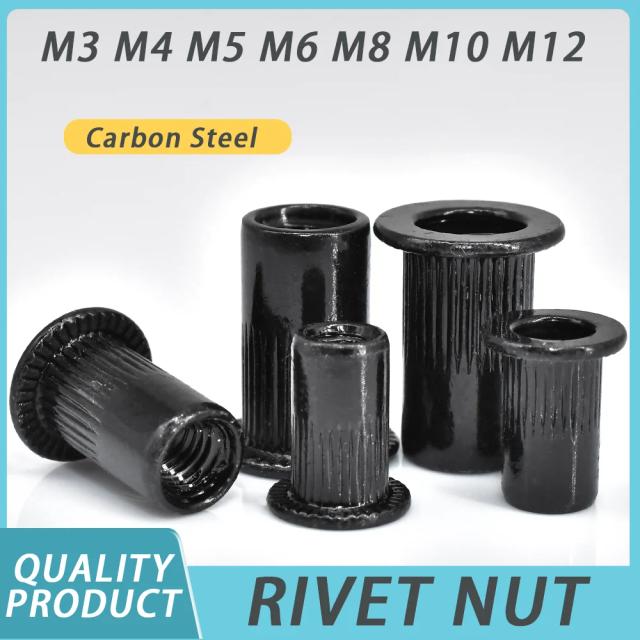 Porca de Rebite de Aço Carbono M3-M12 Cabeça Plana Preta Nutsert 5-50pcs