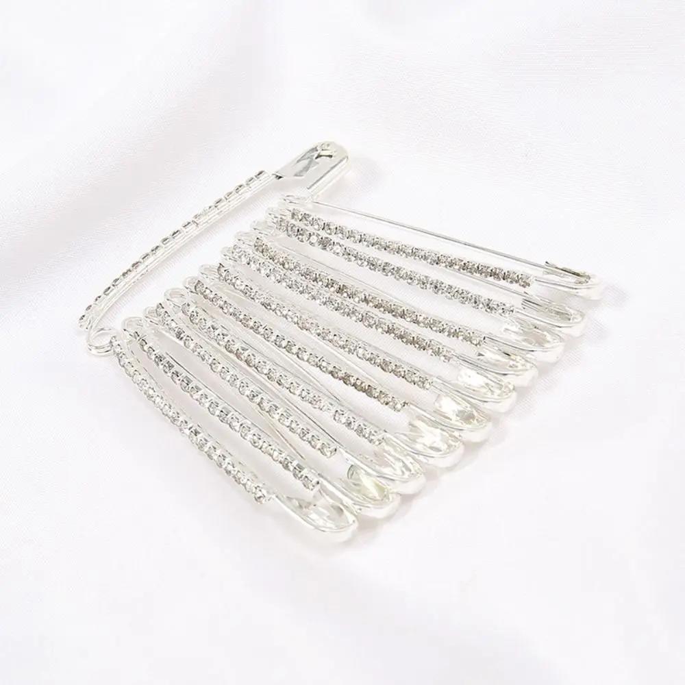 Brilhante strass broche pinos, alfinetes de segurança, camisola, clipes xale, tom prata, cintura broches, acessório de costura roupas, novo - Image 1