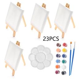 23 peças mini conjunto pintura tela pequena lona e cavalete inclui paleta pincel pintura acrílica para crianças escola - Image 2