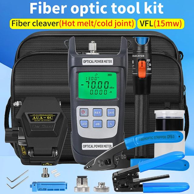 Kit Completo de Ferramentas para Fibra Óptica: 19 Tamanhos FTTH, Medidor de Potência Óptica e Localizador Visual de Falhas 15mW