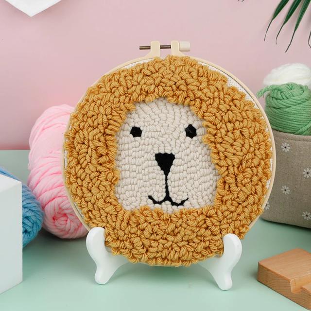 Kit de Bordado Punch Needle de Animais em Cartoon para Iniciantes com Fios Macios e Decoração para Casa