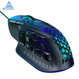 Soluaka sm809 mouse para jogos com fio, 16 botões laterais, 22800 dpi, programável, macro mmo, gamer paw3311, favo de mel, ergonômico, rgb - Image 1