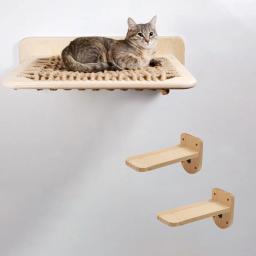 Rede Montada Na Parede para Grandes Gatos ou Gatinho, Prateleiras De Madeira, Corda De Sisal, Poleiros De Parede, Móveis De Cama, Saltando - Image 6
