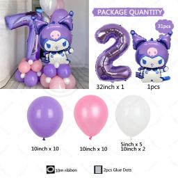 Kit de balão de decoração temática Sanrio Kuromi, roxo, número 1-9, festa de aniversário para menina, 32 ", 31pcs - Image 4