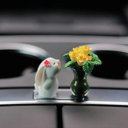 Anime Bunny Smell Roses Decoração de interiores do carro, Auto Center Console Gadget, enfeites bonitos, acessórios de carro, presentes para mulheres - Image 4