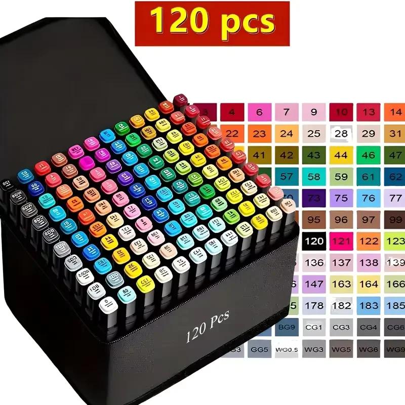 12-120 caneta marcador oleosa colorida cabeça dupla álcool feltro arte pintura mangá escova para crianças escritório escola estudante suprimentos statio - Image 1