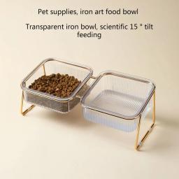 Cat Double Bowl Novo com Suporte Pet Kitten Puppy Transparente Food Feeding Dish Metal Elevado Alimentador De Água Dog Bowl Suprimentos - Image 6