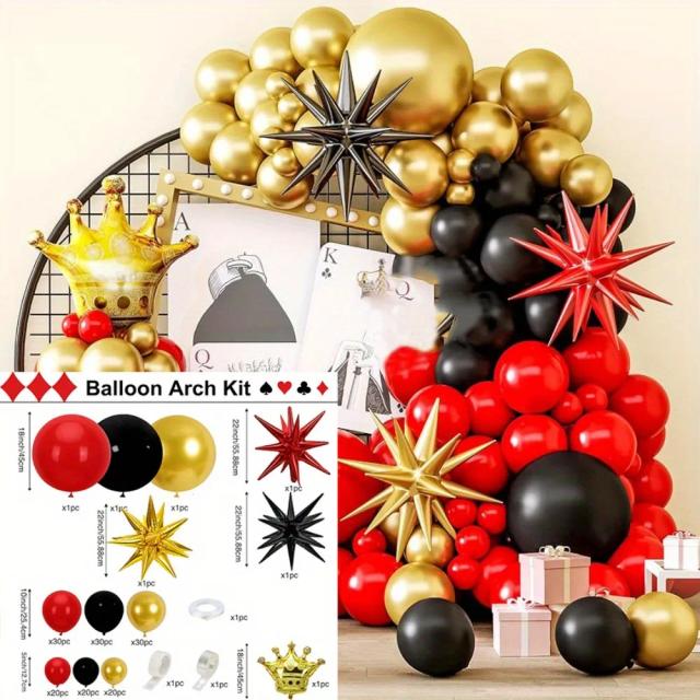 Kit de Arco de Balões Estrela Explosivos: Decoração para Aniversários, Festas de Formatura e Celebrações Românticas em Ouro, Vermelho e Preto com 160 Peças