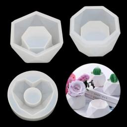 Moldes poligonais de silicone para vaso suculento, vaso, molde de argila, artesanato DIY, 3 estilos, artes do formulário - Image 5