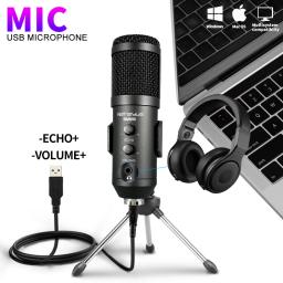 Microfone USB para jogos de computador, microfone condensado com eco e monitoramento, PC, laptop, gravação em estúdio, streaming, plug and play - Image 1