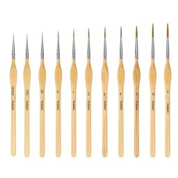 Conjunto de pincéis de pintura de detalhes em miniatura premium, 11 peças com haste triangular de madeira natural para modelos de artesanato a óleo de aquarela, desenho de linha ótimo - Image 3