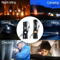 Poderosa Lanterna LED com Cabeça de Carregamento USB, Tocha Impermeável, Luz Portátil, Bateria Embutida, Zoomable, 3 Modos de Iluminação - Image 5
