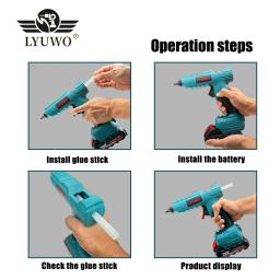 LYUWO-Pistola de Cola Hot Melt portátil sem fio, 21V, 100W, 280 ° C, carregamento da bateria de lítio, 11mm cola, ferramenta de manutenção DIY, 10pcs - Image 6