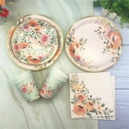 Louça Descartável com Pratos De Papel Floral, Copos e Guardanapos, Aniversário e Chuveiro De Bebê, Festa Do Jardim Havaiano, Suprimentos De Decoração De Casamento - Image 1