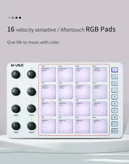 M-Vave SMC-PAD LaunchPad, Design Controlador Portátil, MIDI Sem fio Bateria Recarregável, 16 RGB - Image 3