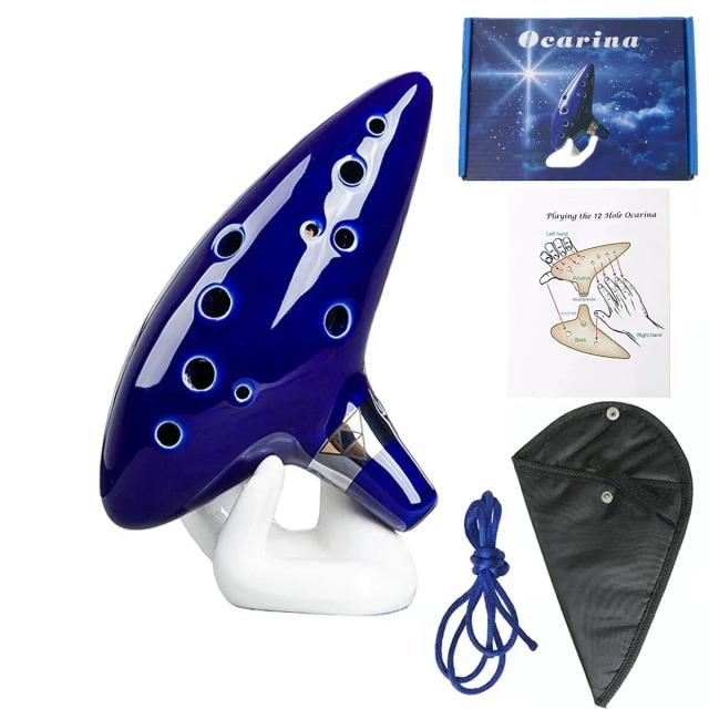 Ocarina de Cerâmica Azul de 12 Tons com Livro de Canções e Corda para Transporte