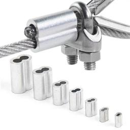 Ferros De Fio De Alumínio Corda De Fio De Aço, Durável Crimp Luva, Clipe De Fixação, Clipe De Cabo De Hardware, Duplo Furo, M1 a M12, 10-50Pcs - Image 4