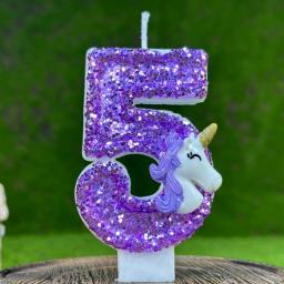 Velas de Aniversário Unicórnio para Crianças, Número 0-9, Bolo Toppers, Roxo, Decoração de Aniversário de 1 Ano - Image 5
