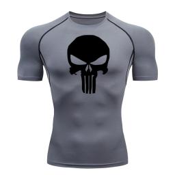 Camiseta masculina de compressão manga curta, camiseta preta de caveira respirável para musculação, top de MMA, verão - Image 4