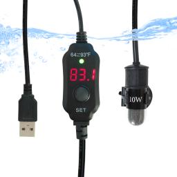 USB Ajustável Mini Aquecedor de Aquário, Aquecedor Submersível Pequeno Aquário com Display Digital LED, Termostato, Tanques Tartaruga Calor, 10W - Image 1