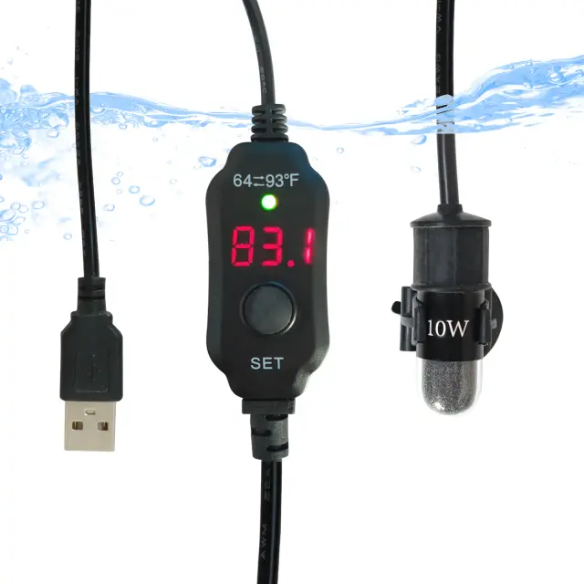 Aquecedor Submersível Ajustável para Aquário com Display Digital LED e Termostato - Ideal para Tanques de Tartaruga, 10W