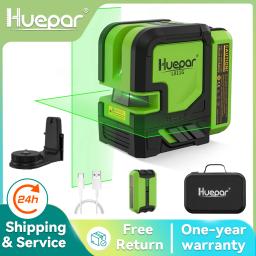 Huepar-Nível Laser de Feixe Verde Autonivelante, 2 Linhas, Linha Cruzada, Bateria Li-ion Recarregável, Ferramentas Laser com Modo de Pulso e Suporte - Image 1