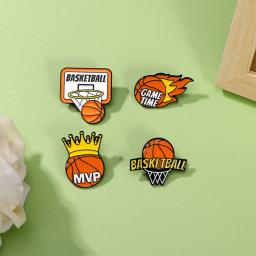 Criativo Basquete Esmalte Broche, Flame Game Time, MVP Crown, Basquete Sport Metal Badge, Punk Roupas Lapel Pins, Presente Da Jóia - Image 3