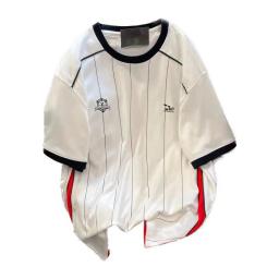 Uniforme de futebol listrado retrô americano para homens e mulheres, camiseta de manga curta, esportiva casual e da moda, blusa chique grande, verão - Image 6