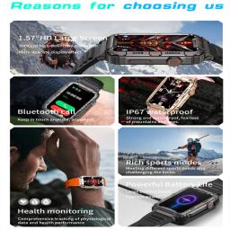 Relógio inteligente militar robusto para homens, Android IOS, relógios de negócios, IP68 impermeável, 1.85 ", AI Voice, Bluetooth Call, GPS Smartwatch - Image 5