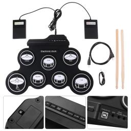 Conjunto de Bateria Eletrônica Digital, Tamanho Compacto USB, Bateria de Silicone Dobrável, Kits de Bateria Digital, 7-Pad com Baquetas, Pedais - Image 1