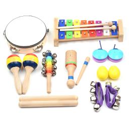 Instrumentos musicais Brinquedos com bolsa para crianças, instrumentos coloridos de percussão de madeira, presentes para educação infantil, 13 peças - Image 1