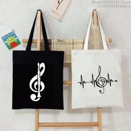 Bolsas femininas nota de música batimento cardíaco bolsa de lona bolsa engraçada para adolescente moda sacola design marca saco lateral para senhoras - Image 1