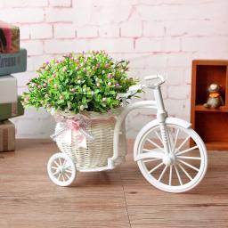 Bicicleta branca Cesta Decorativa De Flores, Decoração Do Casamento, Design De Triciclo De Plástico, Vaso De Flores, Cesta De Armazenamento, Pote De Decoração De Festa - Image 1