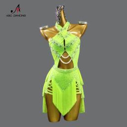 Roupas de dança latina feminina linha traje novo vestido palco meninas samba terno roupas festa desempenho prática usar saias bola sexy - Image 1