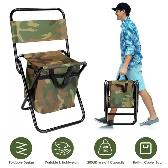 Mochila Dobrável com Encosto: Cadeira Portátil Ideal para Camping, Caça e Pesca