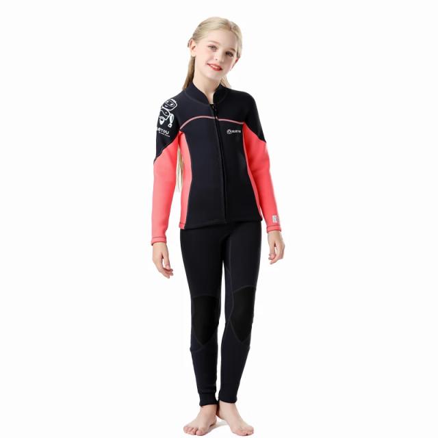 Fato de Mergulho Infantil em Neoprene 2,5mm para Natação e Surf - Maiô Profissional de 2 Peças que Mantém a Temperatura Ideal na Praia